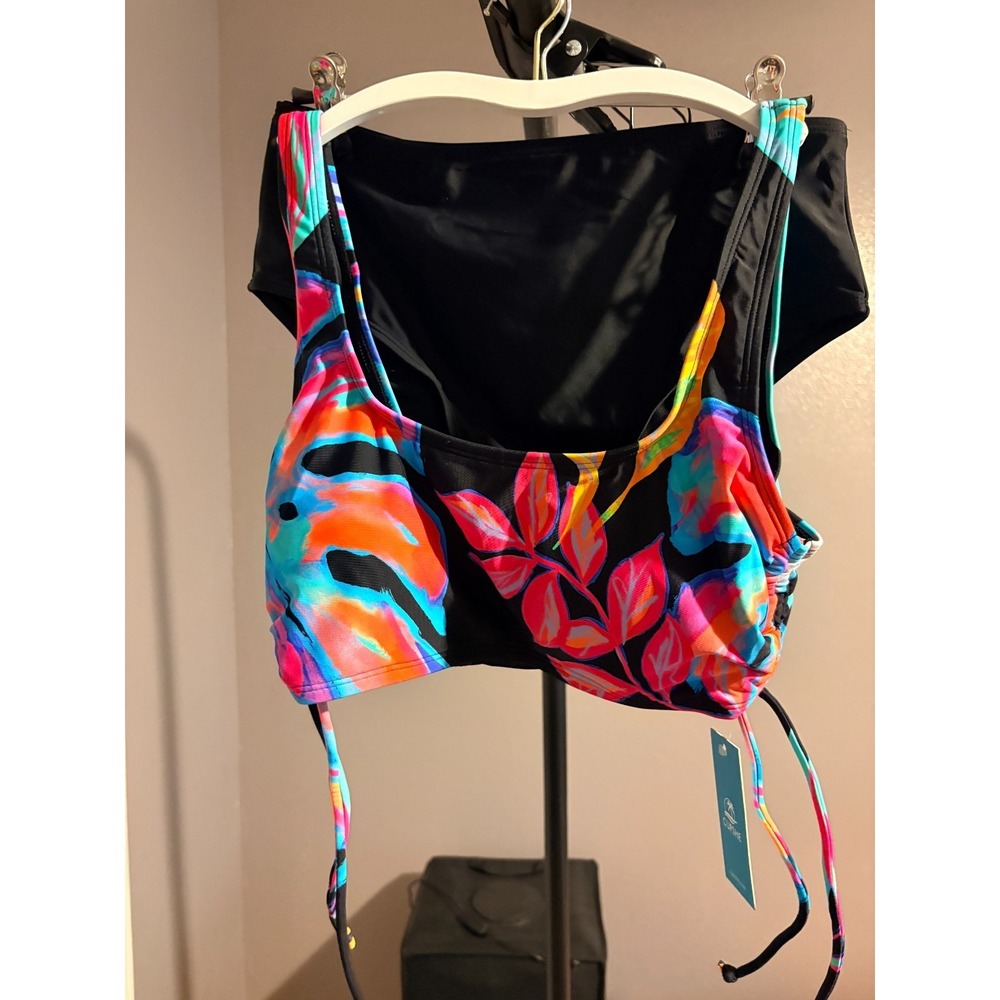 Cupshe Black Tropical Floral 2-Piece Bikini Swimsuit Set Wide Strap Small